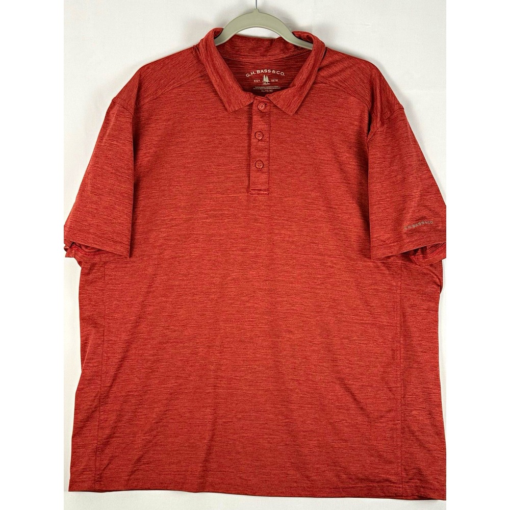 G.H. Bass & Co Mens XL Polo Shirt Orange Heathered Short Sleeve Performance Top